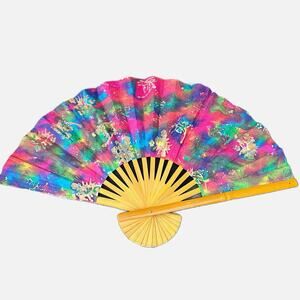 38” Bamboo and Paper Batik Japanese Folding Fan - MULTICOLORED